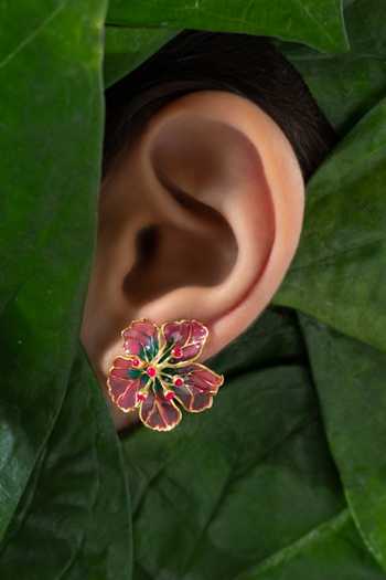 Buy_Manner_Pink Bloom Stud Earrings _Online_at_Aza_Fashions