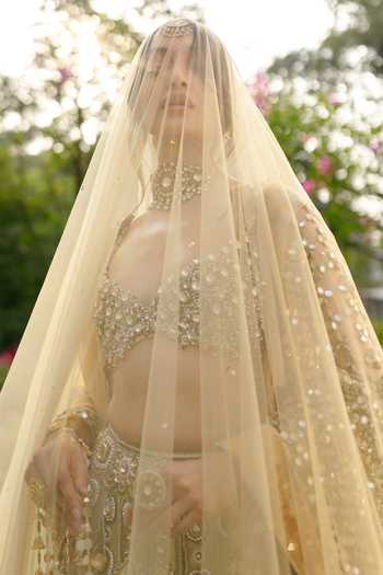 Shop_Itrh_Pink Organza Sequins, Stones, Mirrors Mrigakshi Embroidered Lehenga With Blouse _Online_at_Aza_Fashions