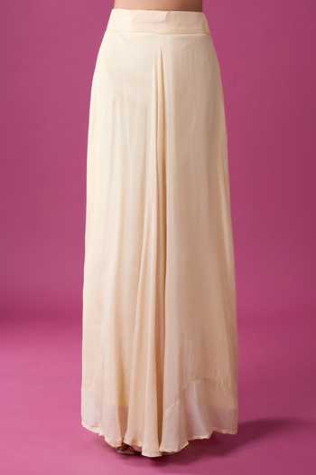 Shop_Aariyana Couture_Ivory Georgette Embroidery Round Neck Hand Cape Skirt Set _Online_at_Aza_Fashions
