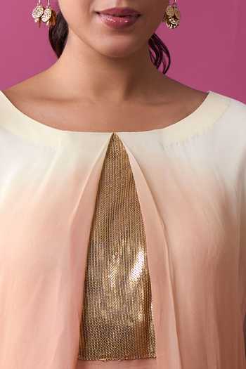 Buy_Khwaab By Sanjana Lakhani_Ivory Silk Embroidery Round Neck Ombre Kurta And Pant Set _Online_at_Aza_Fashions