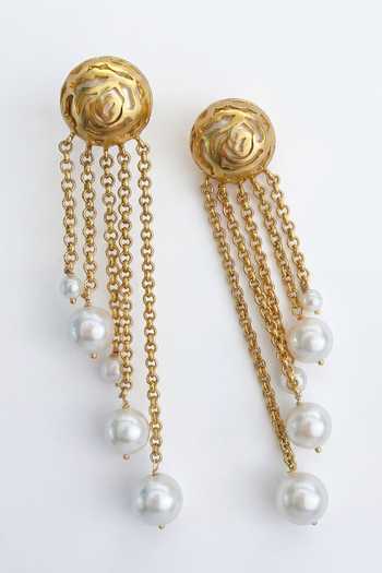 Buy_Mnsh_White Pearls Rosette Dangler Earrings _Online_at_Aza_Fashions