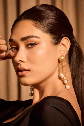 Shop_Mnsh_White Pearls Rosette Dangler Earrings _Online_at_Aza_Fashions