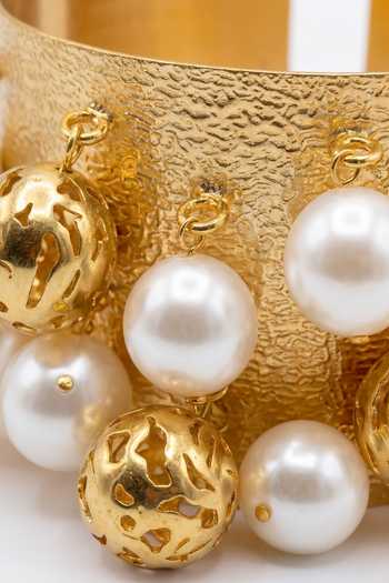 Shop_Mnsh_White Pearls Audrey Halo Cuff Bracelet _Online_at_Aza_Fashions