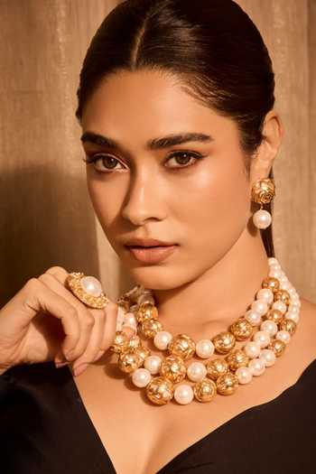 Shop_Mnsh_White Pearls Audrey Rosette Earrings _Online_at_Aza_Fashions