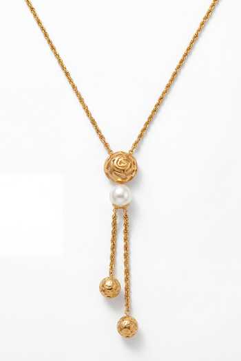 Mnsh_White Pearls Rosette Lariat Necklace _Online_at_Aza_Fashions