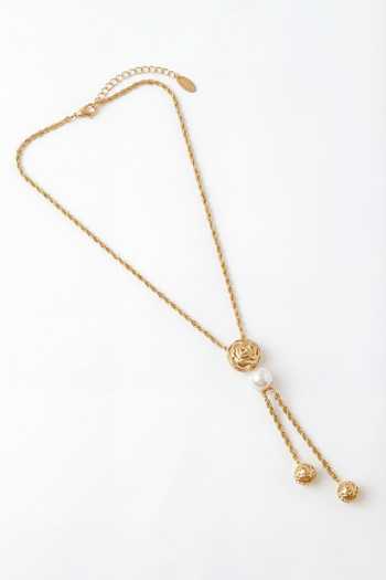 Buy_Mnsh_White Pearls Rosette Lariat Necklace _Online_at_Aza_Fashions