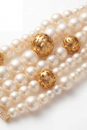 Mnsh_White Pearls Rosee Vine Bracelet _Online_at_Aza_Fashions