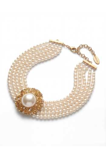 Mnsh_White Pearls Audrey Bloom Embellished Choker _Online_at_Aza_Fashions