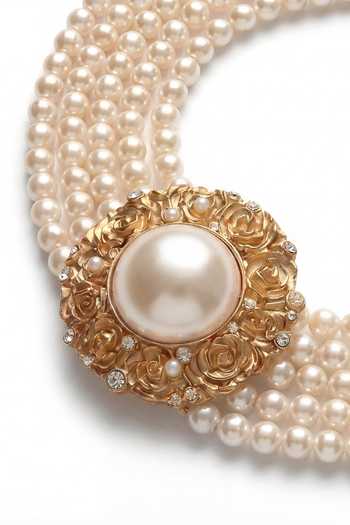 Buy_Mnsh_White Pearls Audrey Bloom Embellished Choker _Online_at_Aza_Fashions