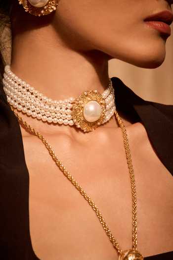 Shop_Mnsh_White Pearls Audrey Bloom Embellished Choker _Online_at_Aza_Fashions