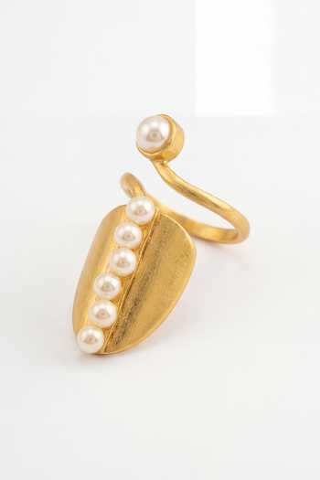 Mnsh_White Pearls Audrey Nail Ring _at_Aza_Fashions