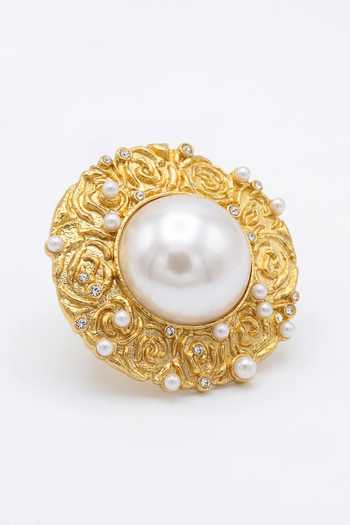Mnsh_White Pearls Audrey Bloom Embellished Ring _Online_at_Aza_Fashions
