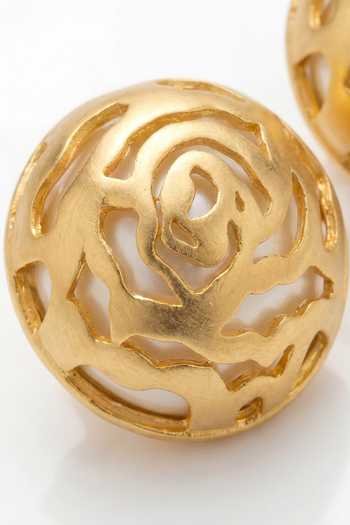 Mnsh_Gold Plated Pearls Audrey Rosette Stud Earrings _Online_at_Aza_Fashions