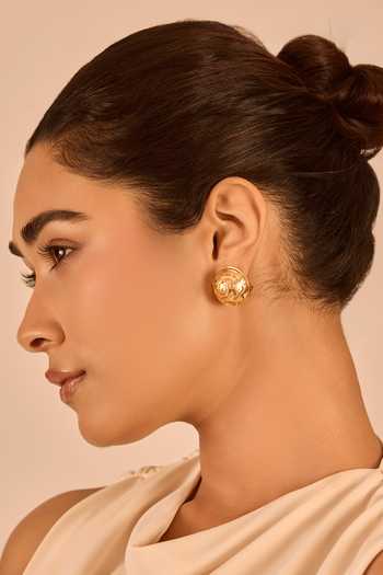 Shop_Mnsh_Gold Plated Pearls Audrey Rosette Stud Earrings _Online_at_Aza_Fashions