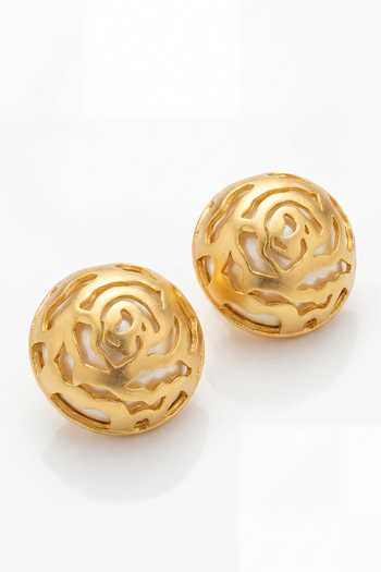 Mnsh_Gold Plated Pearls Audrey Rosette Stud Earrings _at_Aza_Fashions