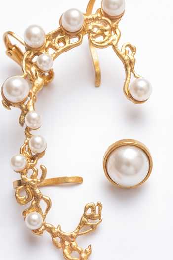 Shop_Mnsh_White Pearls Rosette Ear Cuffs _Online_at_Aza_Fashions