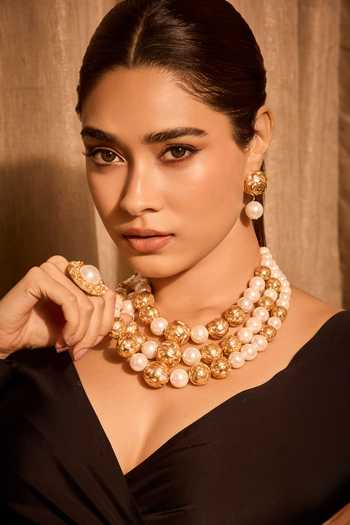 Mnsh_White Pearls Rosee Layered Necklace _at_Aza_Fashions