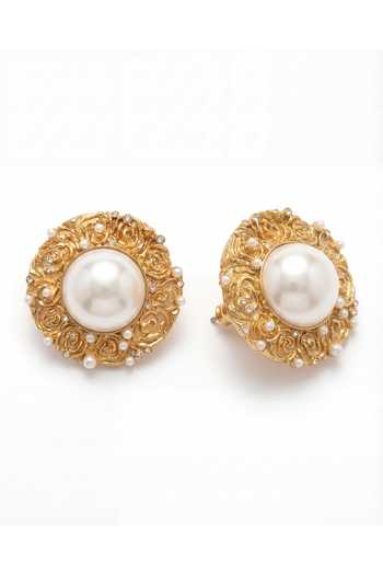 Mnsh_White Pearls, Crystals Audrey Bloom Embellished Stud Earrings _Online_at_Aza_Fashions