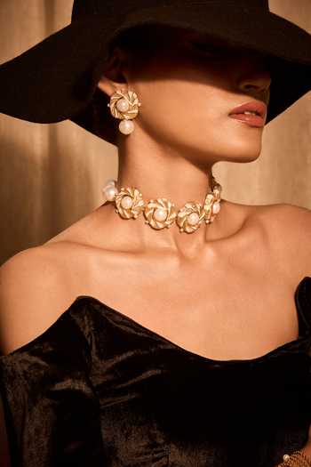 Shop_Mnsh_White Pearls Audrey Grace Embellished Earrings _Online_at_Aza_Fashions