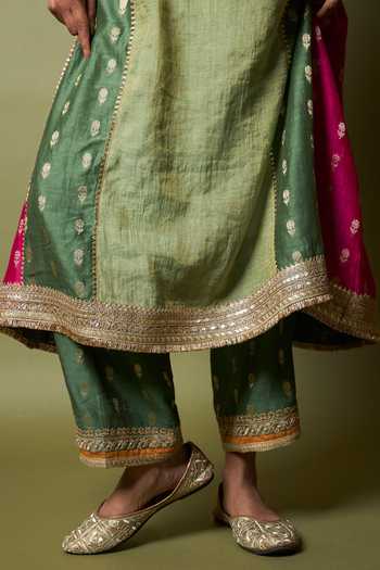 Shop_Pants And Pajamas_Green Chanderi Silk Embroidery Ratna Pratha Salwar _Online_at_Aza_Fashions
