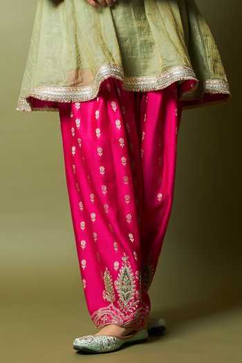 Buy_Pants And Pajamas_Pink Chanderi Silk Embroidery Kamalya Salwar _Online_at_Aza_Fashions
