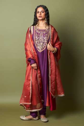Buy_Pants And Pajamas_Purple Silk, Cotton Amira Churidar 