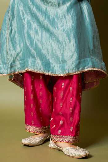 Pants And Pajamas_Pink Silk, Chanderi Embroidery Neelam Riwaaz Salwar _Online_at_Aza_Fashions