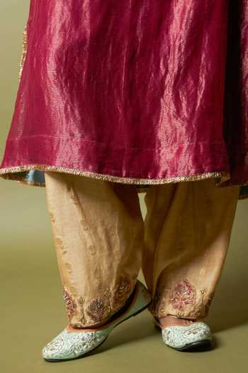 Pants And Pajamas_Cream Silk, Chanderi Embroidery Gulnaar Salwar _Online_at_Aza_Fashions