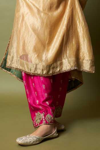 Shop_Pants And Pajamas_Pink Silk, Cotton, Chanderi Embroidery, Zari Mehtab Noor Salwar _Online_at_Aza_Fashions