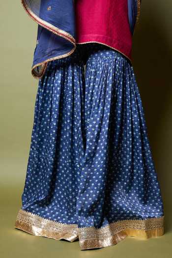 Buy_Pants And Pajamas_Wine Silk, Modal, Chanderi Embroidery, Zari, Lace Round Neel Kiran Kurta Set 