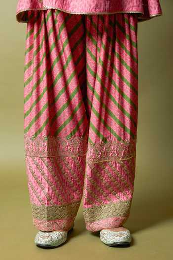 Pants And Pajamas_Pink Silk, Modal Embroidery, Zari Roshanara Salwar _Online_at_Aza_Fashions