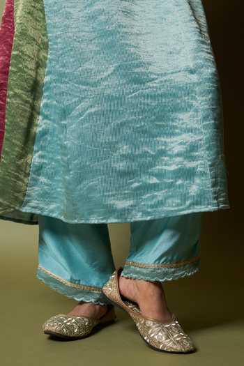 Pants And Pajamas_Blue Silk, Cotton Embroidery Firoza Pant _at_Aza_Fashions