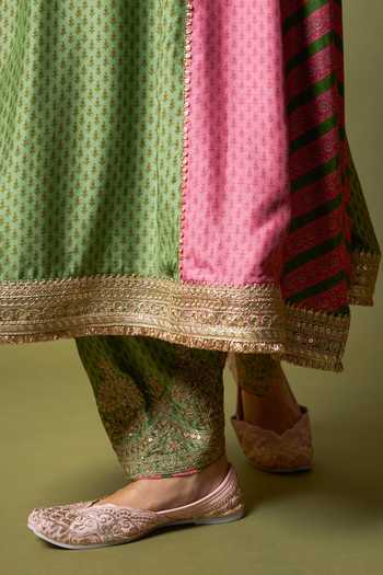 Pants And Pajamas_Multi Color Silk, Modal, Chanderi Embroidery, Zari, Lace Round Zewara Kurta Set _at_Aza_Fashions