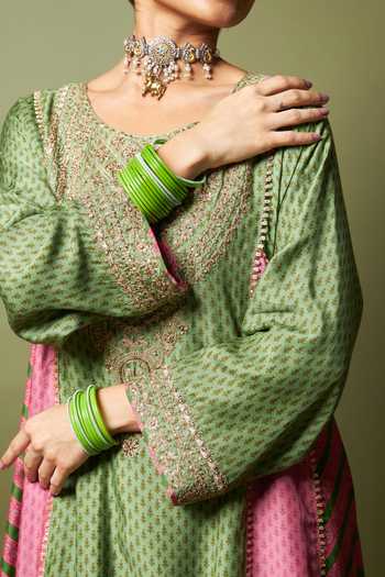 Pants And Pajamas_Multi Color Silk, Modal Embroidery, Zari Round Neck Zewara Kurta _at_Aza_Fashions