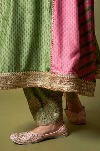 Shop_Pants And Pajamas_Green Silk, Modal Embroidery Zewara Salwar _Online_at_Aza_Fashions