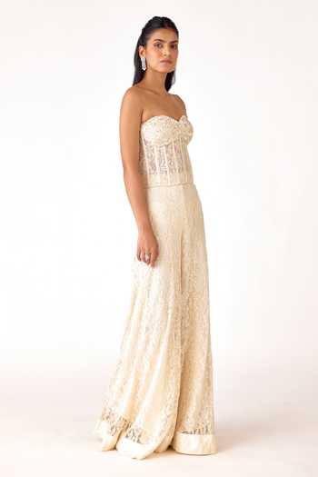 Basanti Kapde aur Koffee_Ivory Chantilly, Net Sequins, Beads, Pearls, Cut Work Blouse And Sharara Set _Online_at_Aza_Fashions