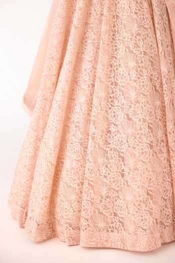 Basanti Kapde aur Koffee_Peach Chantilly, Net Beads, Crystals Sweetheart Tonal Embroidered Lehenga Set _at_Aza_Fashions