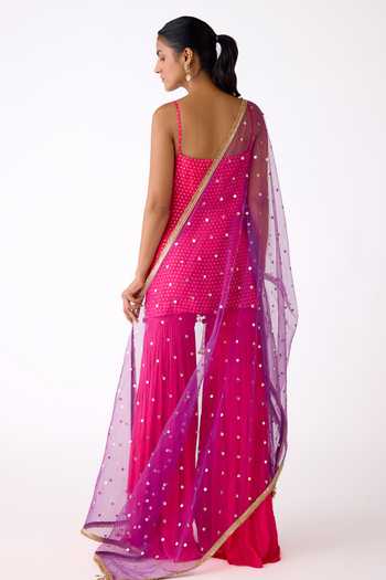 Basanti Kapde aur Koffee Placed Embroidered Kurta Sharara Set 