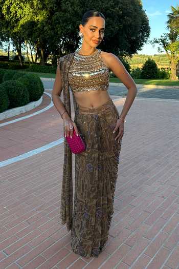 Itrh Ancient Glyphs Pre-Draped Saree & Blouse Set 