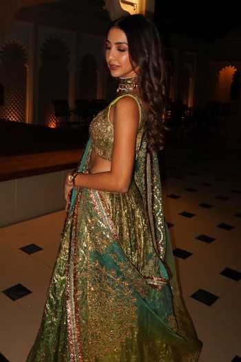 Shop_Itrh_Green Organza Gota Patti Square Neck Reshmi Angoori Work Lehenga Set _Online_at_Aza_Fashions