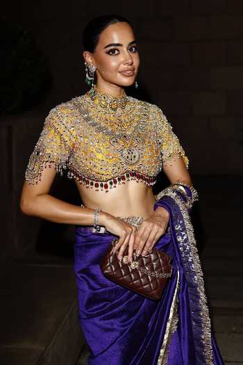 Itrh_Purple Silk, Tussar Beads, Vasudhara Saree With Embroidered Jadaau Blouse _at_Aza_Fashions