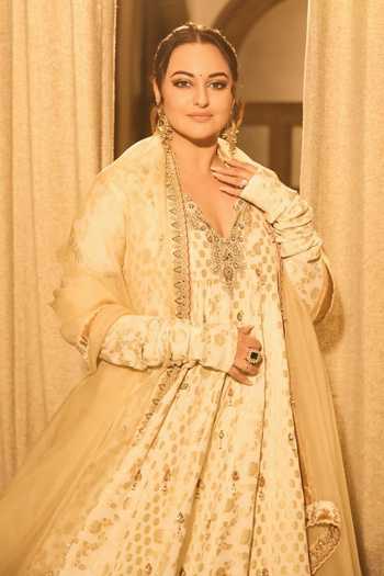 Shop_Itrh_Ivory Georgette, Brocade, Organza Embroidery, Zari Noor-e-zari Anarkali Set _Online_at_Aza_Fashions