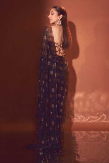 Itrh Polka Dottie Pre-Draped Saree Blouse Set 