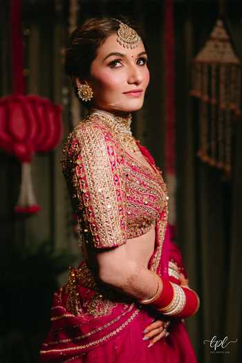 Shop_Itrh_Pink Silk, Georgette Zari, Stones, Regal Motif Embroidered Bridal Lehenga Set _Online_at_Aza_Fashions