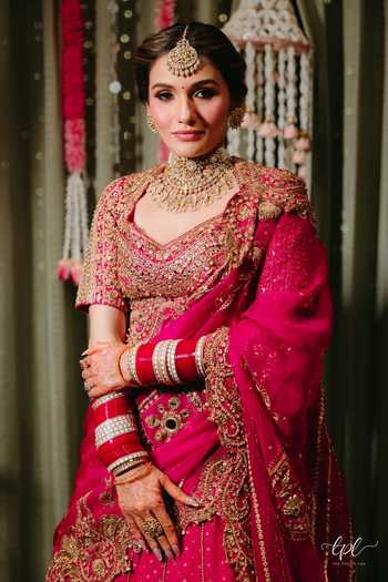 Buy_Itrh_Pink Silk, Georgette Zari, Stones, Regal Motif Embroidered Bridal Lehenga Set 