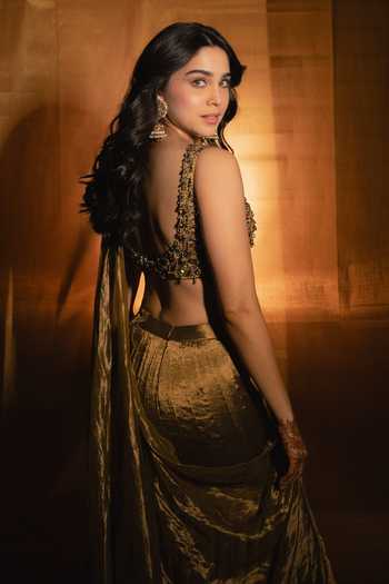 Itrh_Gold Silk, Tissue Zari, Stones, Gota Patti Jadau Embellished Bloue Lehenga Set _Online_at_Aza_Fashions