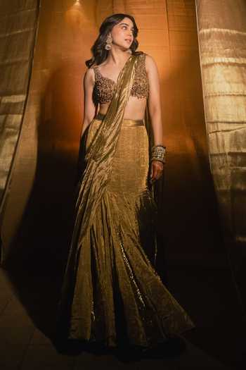 Itrh_Gold Silk, Tissue Zari, Stones, Gota Patti Jadau Embellished Bloue Lehenga Set _at_Aza_Fashions