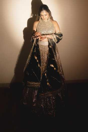 Itrh_Gold Organza, Net Mirrors, Gota Patti High Kasturi Wagh Embellished Lehenga Set _Online_at_Aza_Fashions
