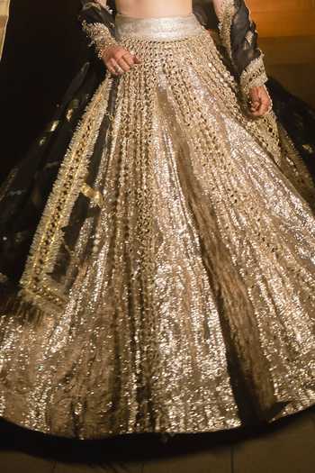 Shop_Itrh_Gold Organza, Net Mirrors, Gota Patti High Kasturi Wagh Embellished Lehenga Set _Online_at_Aza_Fashions