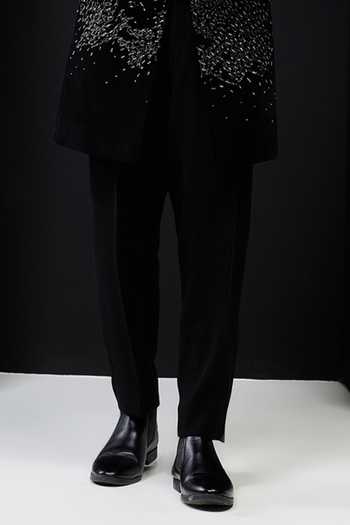 Sarab Khanijou_Black Velvet Beads, Pearls, Zari Embellished Sherwani Jacket And Trouser Set _Online_at_Aza_Fashions